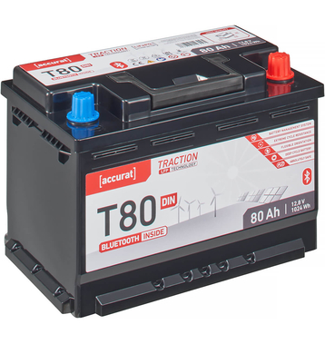 Accurat Traction T80 LFP DIN BT 12V LiFePO4 Lithium Versorgungsbatterie 80Ah (USt-befreit nach 12 Abs.3 Nr. 1 S.1 UStG)